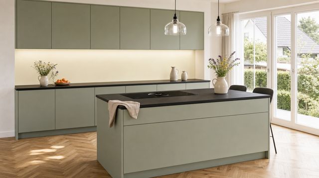 FANI Küchenrückwand Unicolor 912 Magnolie – Kücheninsel · Smartglas Soft (SGS)