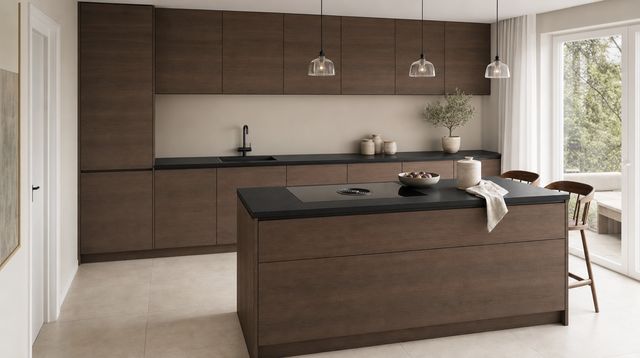 FANI Küchenrückwand Unicolor 916 Kaschmir – Kücheninsel · Smartglas Soft (SGS)